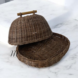 Woven Fruit Rattan Basket, Oval Woven Basket, Woven Tray, Fruit Tray Kitchen Decor, Rustic Decor, Dark Brown Rattan Basket