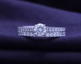 Bruidsring set voor vrouwen bruiloft, ronde vorm IGI gecertificeerde lab-grown diamant 14K wit goud meer dan 925 sterling zilveren sieraden verloving