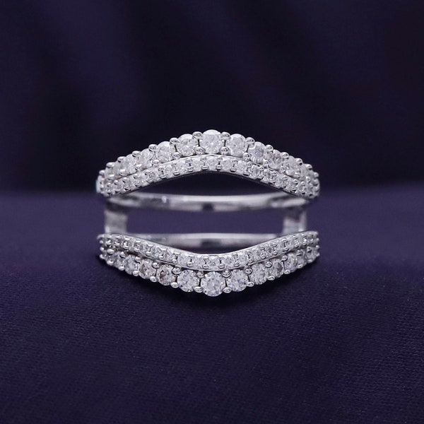 1 Cttw Double Row Pave Set Curved Enhancer Guard Round Lab Created Moissanite Diamond Ring In 925 Sterling Silver Or 10K Or 14K Solid Gold