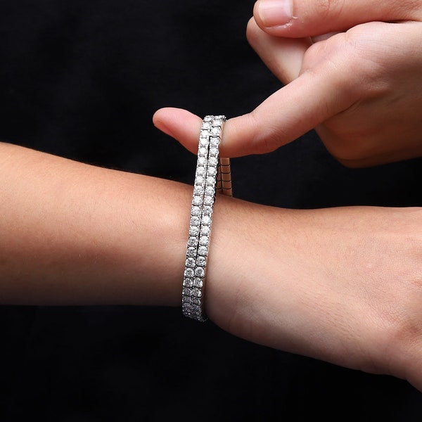 Pulsera de diamantes de moissanita flexible y extensible en plata de ley u oro de 10 k/14 k - Tamaño de 7" - 1 pieza