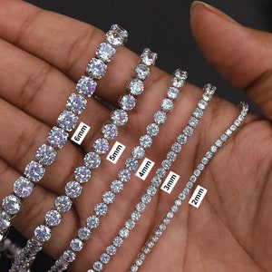 2MM 3MM 4MM 5MM 6MM Round Lab Created Moissanite Diamond Tennis Bracelet Jewelry For Men Women In 925 Sterling Silver, Length : 6.5" To 8.5"