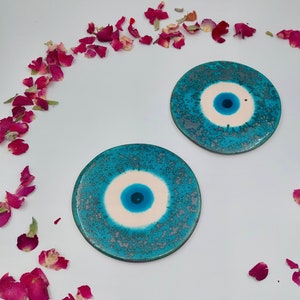 Evil Eye Bead Patterned Ceramic Coaster,Ceramic Drink Coster,Boho Coaster,Home Decor,Evil Eye Protection Gift,Housewarming Gift,Nazar,Greek