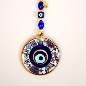 Evil Eye Beaded Glass Wall Ornament Decorated with Traditional Anatolian Decoration Art, Evil Eye Bead Wall Hanging, Porch Decor, Door Charm