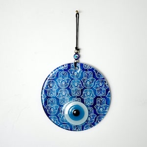 Glass Evil Eye Wall Hanging, Hand Of Fatima Wall Art, Hand Of Hamsa House Decor, New Home Gifts, House Protection, Nazar, Amulet, Evil Eye