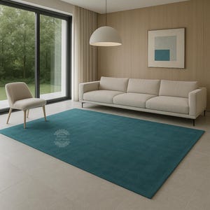 Hand Tufted Rugs , Solid Rug petrol blue , Hand Tufted Wool Area rug for I Bedroom | Livingroom I Hallways , 8x10 , 9x12 , 10x14, 12x15 .