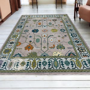Pink Silver Teal Turkish Oushak , Modern Traditional Hand Knotted Wool Rug Customize in Any Size from Large area Rugs and Runners .