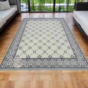 Alfombra Oushak de lana anudada a mano: diseño turco contemporáneo