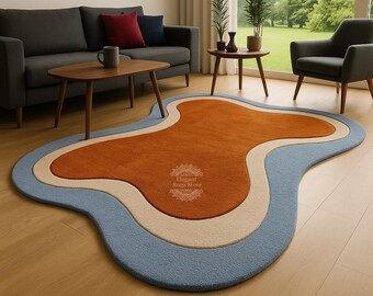 Hand Tufted Wool Rug: Modern Irregular Orange Design