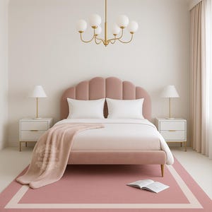 Hand Tufted Wool Area rug in Pink with White Border for I Bedroom | Livingroom I  Runners , Cotemporary Rooms , Large Rugs 8x10 , 9x12  .
