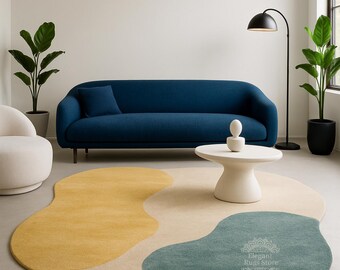 Hand Tufted Wool Area Rug: Irregular Modern Design, New Zealand Wool