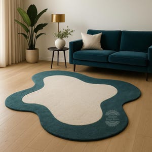 Amoeba Rugs , made in Ivory Blue Hand Tufted Wool Area rug  for I Bedroom | Livingroom I  Hallways , 8x10 , 9x12 , 10x14, 12x15 , 12x18 .