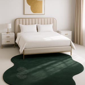 Irregular Solid Green Hand Tufted Wool Area rug for I Bedroom | Livingroom I  Runners , Cotemporary Rooms , Large Rugs 5x8 , 8x10 , 9x12 .