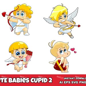 Cute Babies Cupid Cartoon Characters 2 – Vector Clip Art Illustrations Bundle – Ai, Eps, Svg, Png, Jpg – Free Commercial Use
