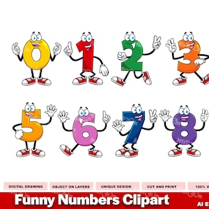 10 Funny Numbers Cartoon Characters - Digital Clipart Vector Graphic Bundle - Ai, Eps, Svg, Png, Jpg - Free Commercial Use