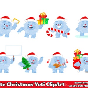8 Cute Christmas Yeti ClipArt Set. Digital Clip Art. Vector Graphic Illustrations Bundle Set. AI. EPS. SVG. PDf. Png and Jpg. Commercial Use