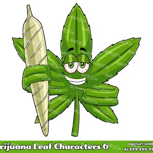 Marijuana Leaf Cartoon Characters - Digital Clipart Vector Graphic Bundle - Ai, Eps, Svg, Png, Jpg - Free Commercial Use