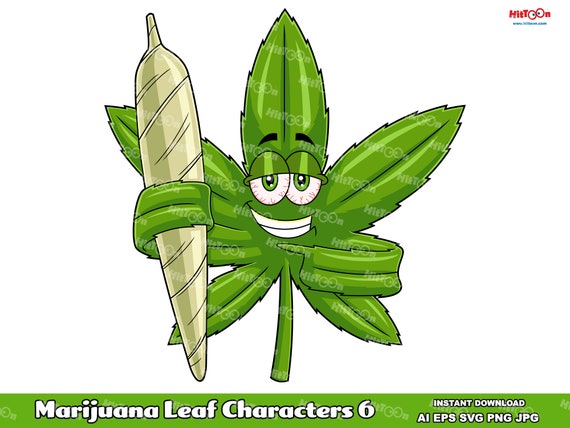 Marijuana Leaf Cartoon Characters 6. Digital Clip Art Vector Graphic Illustrations Bundle Set. AI. EPS. SVG. Png and Jpg. Commercial Use