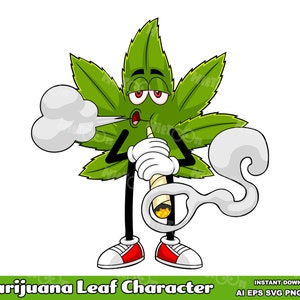 Marijuana Leaf Cartoon Character - Digital Clipart Vector Graphic Bundle - Ai, Eps, Svg, Png, Jpg - Free Commercial Use