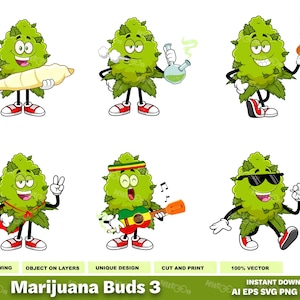 Marijuana Bud Maskot Clipart – Roliga tecknade cannabisfigurer (serie 3) – Fri kommersiell användning