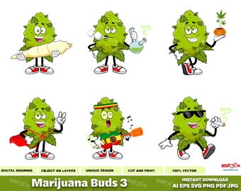 Marijuana Bud Mascot Clipart – Funny Cartoon Cannabis Characters (Series 3) – Free Commercial Use