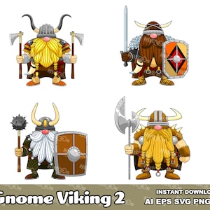 Gnom Viking Krieger Zeichentrickfigur 2.Digital Clip Art Graphische Illustrationen Bundle Set. AI. EPS. SVG. Png und Jpg. Kommerzielle Nutzung
