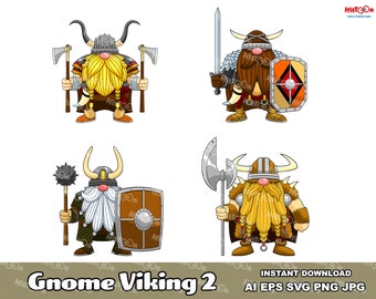 Gnome Viking Warrior Cartoon Character 2.Digital Clip Art Vector Graphic Illustrations Bundle Set. AI. EPS. SVG. Png and Jpg. Commercial Use