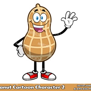 Peanut Cartoon Mascot Character - Digital Clipart Vector Graphic Bundle - Ai, Eps, Svg, Png, Jpg - Free Commercial Use