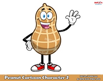 Peanut Cartoon Mascot Character - Digital Clipart Vector Graphic Bundle - Ai, Eps, Svg, Png, Jpg - Free Commercial Use