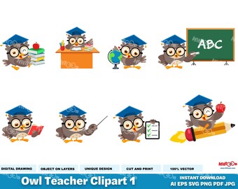 Eule Lehrer Clipart - Zeichentrickfiguren, Schule, Schule Designs - freie kommerzielle Nutzung
