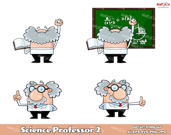 Science Professor Cartoon Clipart: Vector Graphic Bundle (Commercial Use)