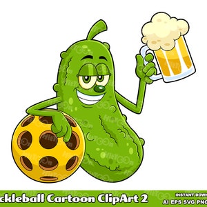 Pickleball Cartoon Clipart - Digital Clipart Vector Graphic Illustrations - Ai, Eps, Svg, Pdf, Png, Jpg - Free Commercial Use