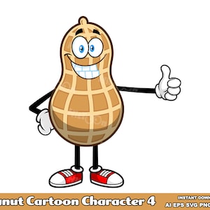 Peanut Cartoon Mascot Character 3. Digital Clip Art Vector Graphic Illustrations Bundle Set. AI. EPS. SVG. PDf. Png and Jpg. Commercial Use