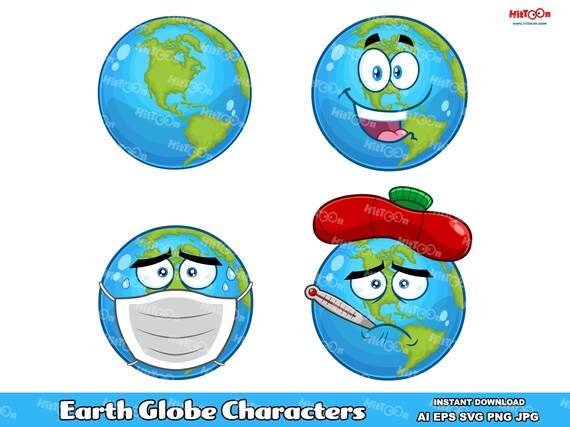 Earth Globe Cartoon Characters. Digital Clip Art Vector - Etsy
