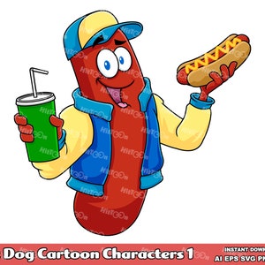 Hot Dog Cartoon Mascot Characters - Digital Clipart Vector Graphic Bundle - Ai, Eps, Svg, Png, Jpg - Free Commercial Use