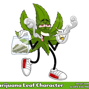 Marijuana Leaf Cartoon Character. Digital Clip Art Vector Graphic Illustrations Bundle Set. AI. EPS. SVG. Png and Jpg. Commercial Use