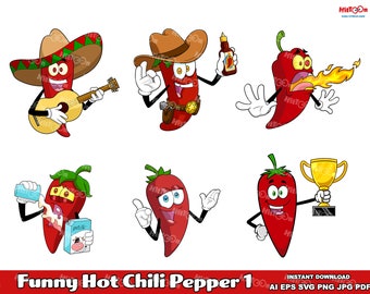 Chili Pepper Clipart – Hand Drawn Cartoon Pepper Characters – Free Commercial Use
