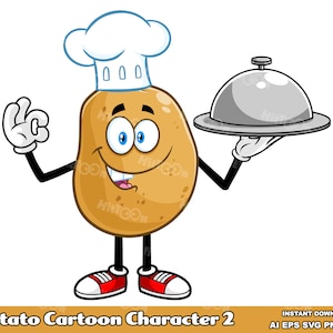 Potato Cartoon Mascot Character 2. Digital Clip Art Vector Graphic Illustrations Bundle Set. AI. EPS. SVG. Png and Jpg. Commercial Use