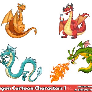 ドラゴン漫画マスコットクリップアート - デジタルベクターグラフィックイラスト - Ai、EPS、SVG、PDF、Png、Jpg - 商用利用無料
