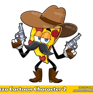 Pizza Cartoon Mascot Character 2. Digital Clip Art Vector Graphic Illustrations Bundle Set. AI. EPS. SVG. PDf. Png and Jpg. Commercial Use
