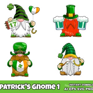 St. Patrick's Day Wichtel Cartoon Charaktere 1. Digital Clip Art Graphische Illustrationen Bundle AI. EPS. SVG. Png und Jpg. Kommerzielle Nutzung