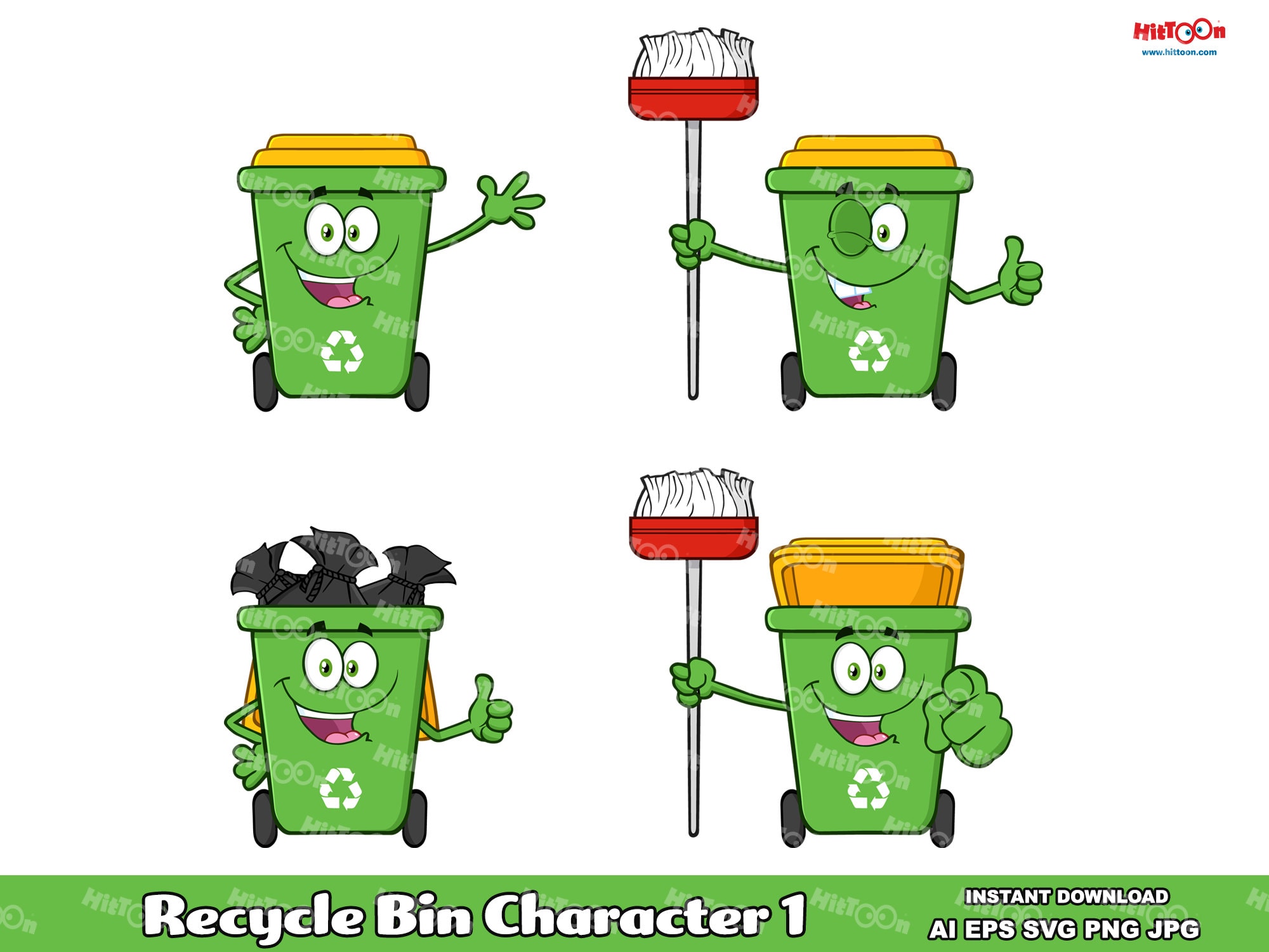 Recycle Bin Mascot Clipart – Funny Cartoon Recycling Characters – Free ...