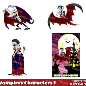 Vampire Cartoon Mascot Characters – Vector Clip Art Illustrations Bundle – Ai, Eps, Svg, Png, Jpg – Free Commercial Use