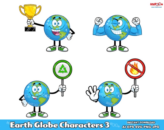 Cartoon Earth Globe Clipart – World Characters – Free Commercial Use - Etsy