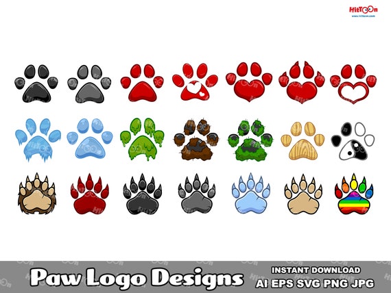 Paw Print Logo Designs Collection. Digital Clip Art Vector Graphic Illustrations Bundle Set. AI. EPS. SVG. Png and Jpg. Commercial Use