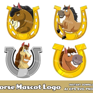 Horse Cartoon Mascot Logo Design - Digital Clipart Vector Graphic Bundle - Ai, Eps, Svg, Png, Jpg - Free Commercial Use