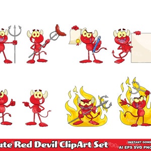 8 Cute Devil ClipArt Set. Flat Design. Digital Clip Art. Vector Graphic Illustrations Bundle Set. AI. EPS. SVG. Png and Jpg. Commercial Use