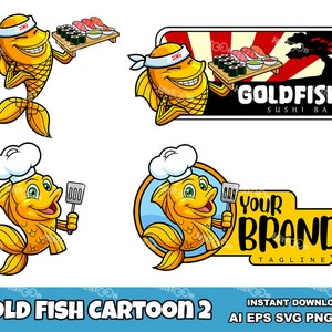 Goudvis cartoon logo mascotte ontwerp - digitale clipart vector grafische bundel - Ai, Eps, Svg, Png, Jpg - commercieel gebruik