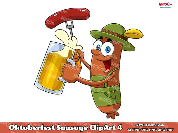 Oktoberfest Sausage Cartoon Character ClipArt 4. Vector Graphic Illustrations. AI. EPS. SVG. Pdf. Png and Jpg. Commercial Use