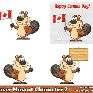 Bever stripfiguur mascotte – grappige vector Clip Art-bundel – Ai, Eps, Svg, Png, Jpg – gratis commercieel gebruik