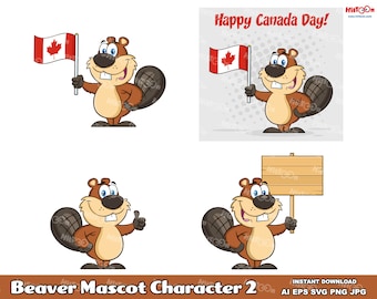 Beaver Cartoon Mascot Character – Funny Vector Clip Art Bundle – Ai, Eps, Svg, Png, Jpg – Free Commercial Use